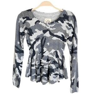 Chaser Gray Camouflaged Ruffled Waist Sweater Size S NWT $110